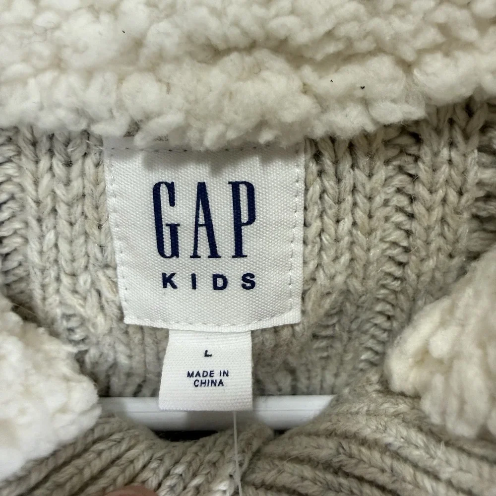 Gap Kids‎ Ivory Cable Knit Sweater 1/4 Button Down Size Large NWT